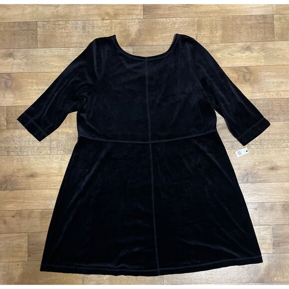Talbots Woman Black Stretch Velvet Shift Dress 2X NWT $149 3/4 Sleeve Scoop - Picture 4 of 8